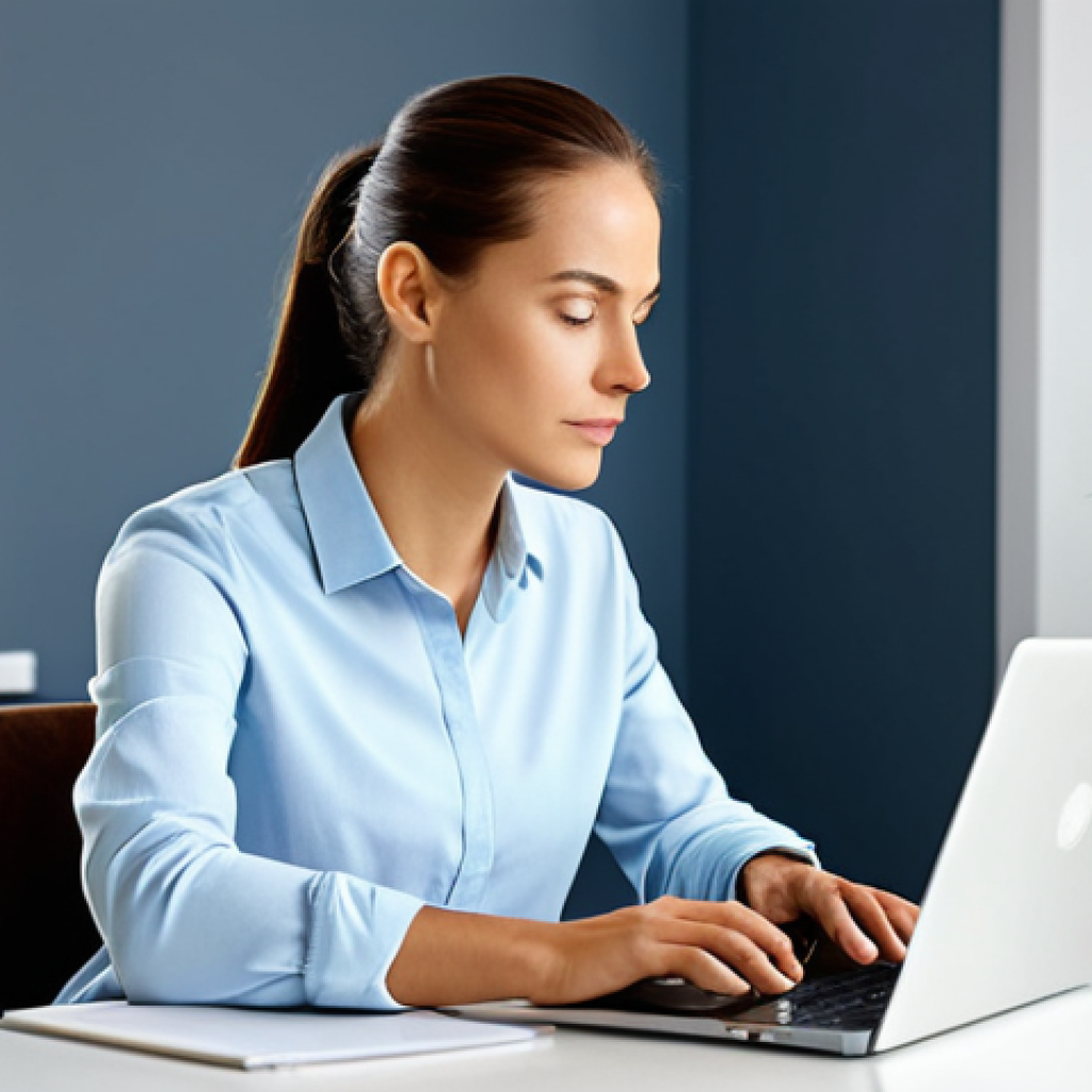 A professional individual in a modest, smart casual business outfit, seated calmly at a clean, minimalist desk in a modern, brightly lit home office. The subject is intently focused on a laptop screen, which displays an uncluttered interface, free from notifications, embodying "deep work" and mindful productivity. The background features natural light and a few tasteful, non-distracting elements like a potted plant.
    *   safe for work, appropriate content, fully clothed, professional, perfect anatomy, correct proportions, natural pose, well-formed hands, proper finger count, natural body proportions, high-quality photograph, sharp focus, harmonious colors, natural lighting, professional photography, studio quality.