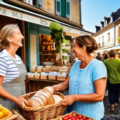 Home 25 디지털 슬로우 라이프를 위한 지역 사회 참여 - **A Vibrant French Village Market Scene**
A wide shot of a bustling yet unhurried outdoor market...
