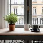 Home 23 디지털 슬로우 라이프를 위한 주변 환경 정리 - A serene and minimalist digital workspace setup in a bright Parisian apartment, featuring a sleek la...