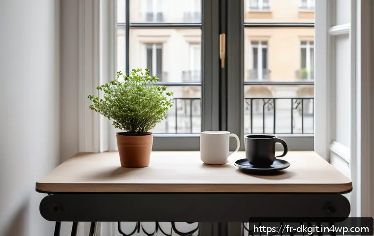 디지털 슬로우 라이프를 위한 주변 환경 정리 - A serene and minimalist digital workspace setup in a bright Parisian apartment, featuring a sleek la...