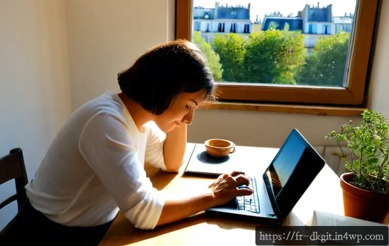 디지털 슬로우 라이프와 지속 가능성의 연관성 - Photorealistic sunlit French apartment workspace, a middle-aged woman placing a smartphone face-down...